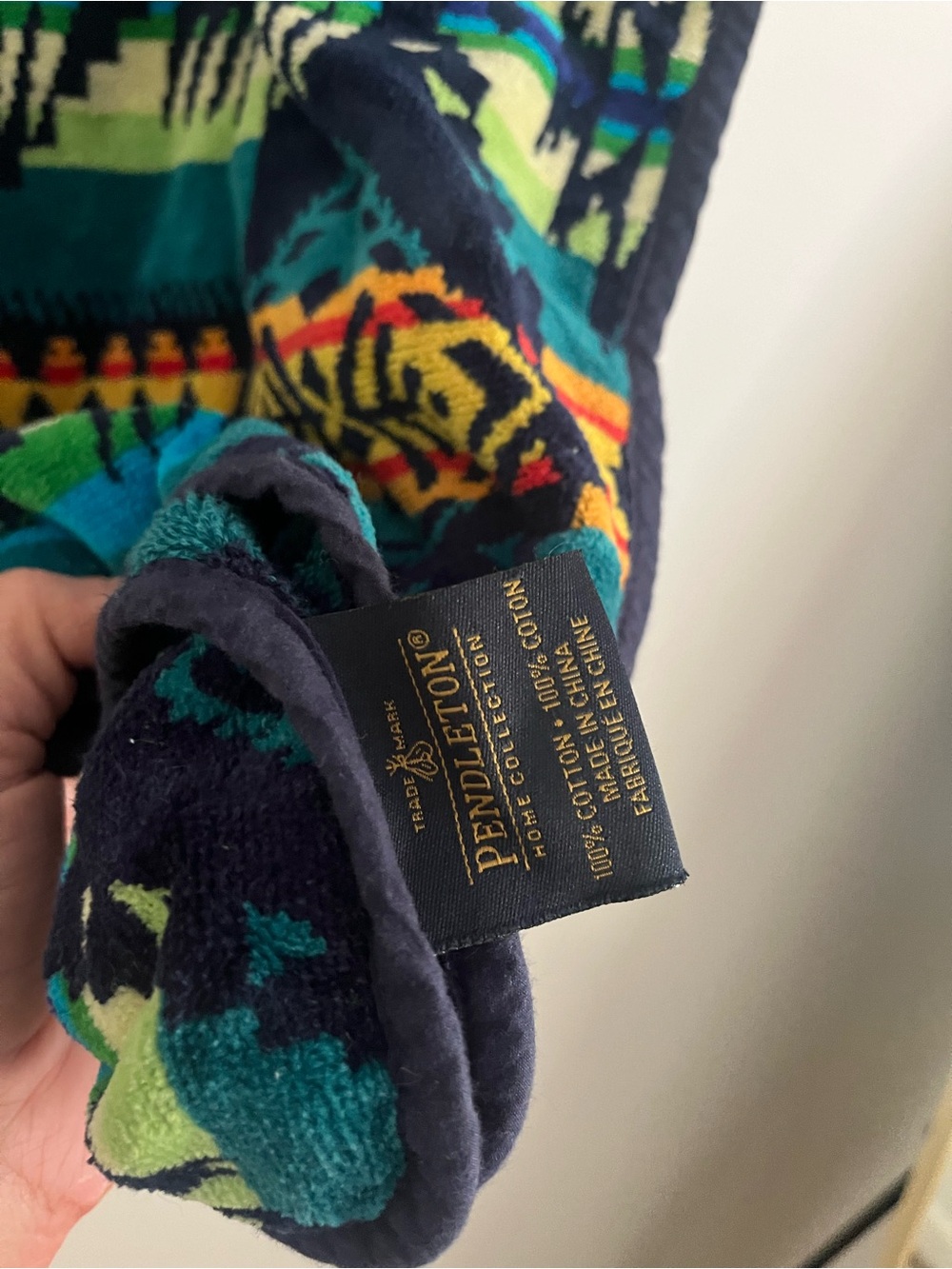 Pendleton Terry Cloth Aztec Print Hooded Poncho - Picture 3 of 5